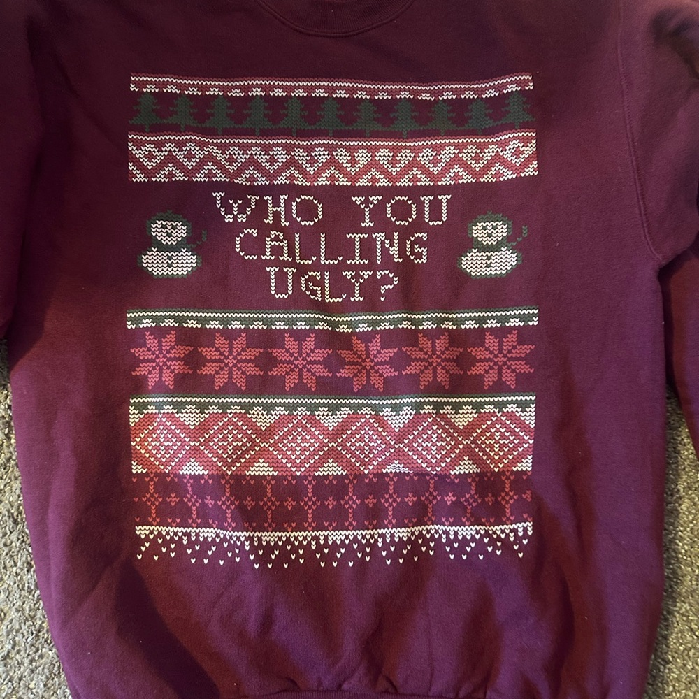 Hanes Maroon Sweater with Festive Design
